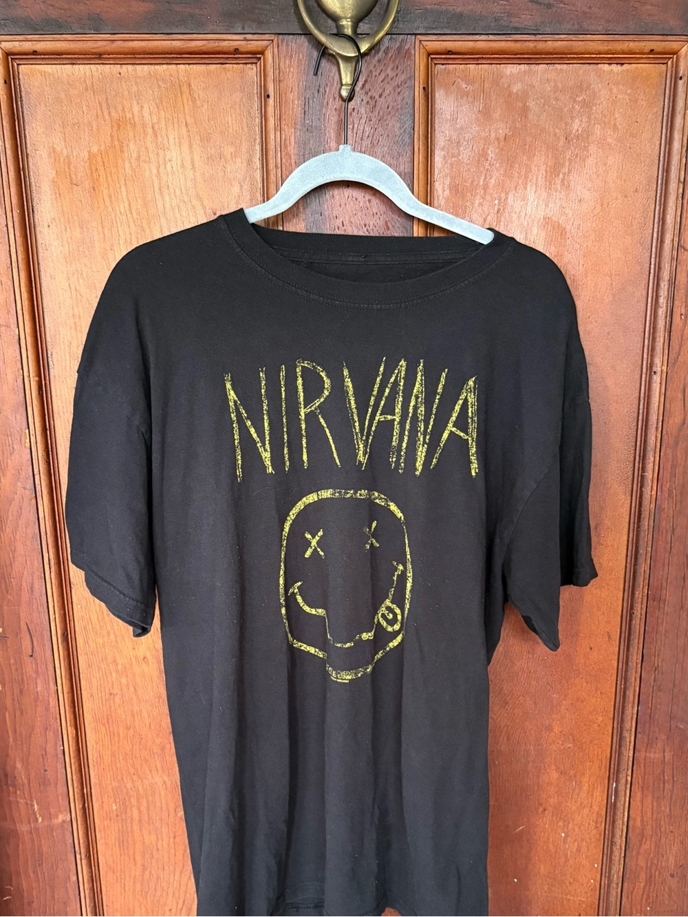 NIRVANA Black Tee with Yellow Smiley Graphic